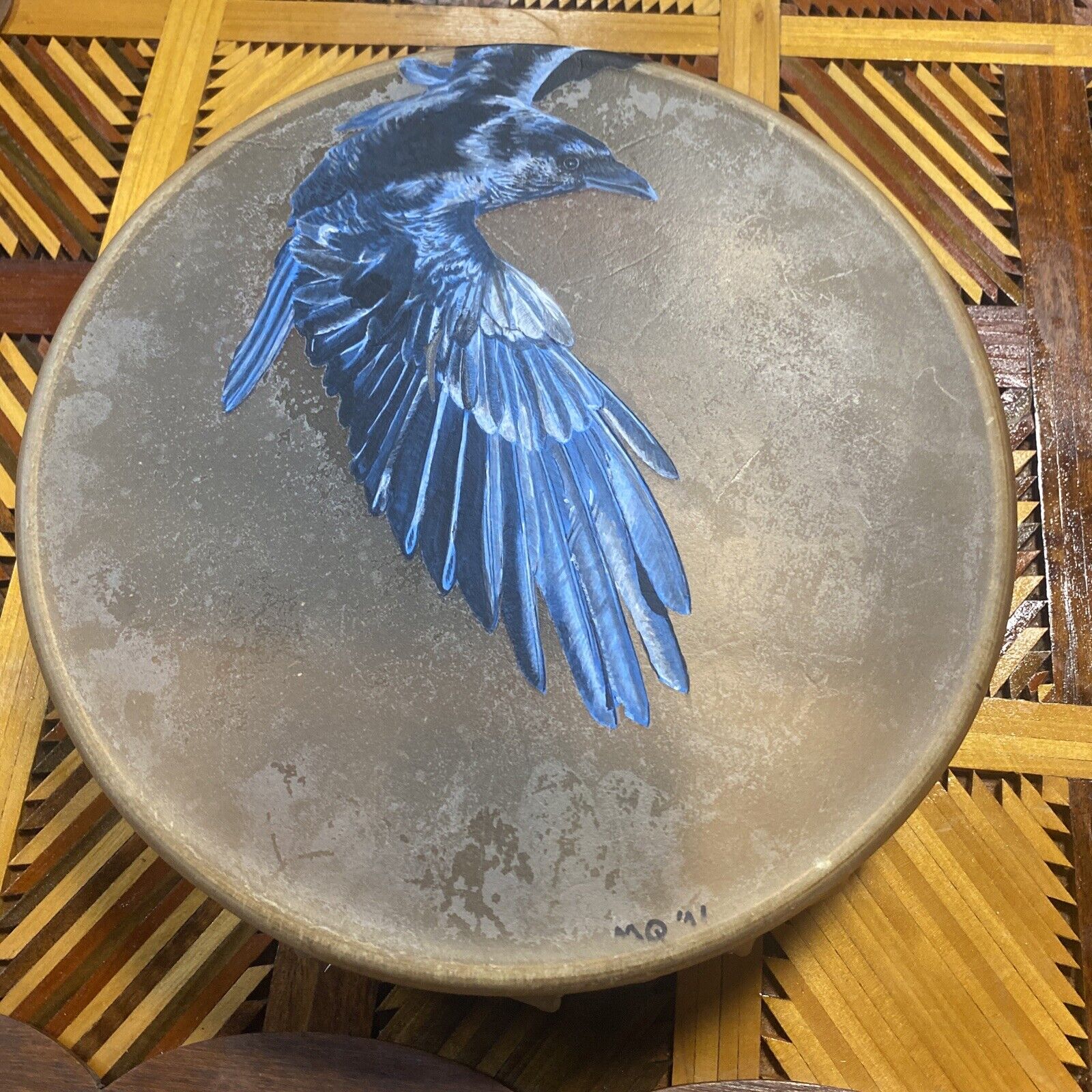 Native American Raven Tribal Cowhide Drum