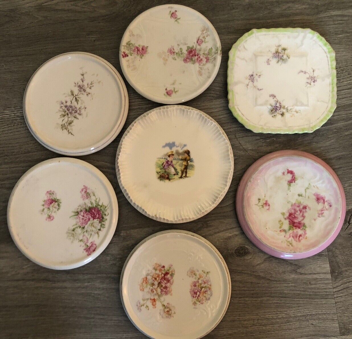 ~Shabby Cottage Chic 7 Antique Germany & Austria Porcelain Trivets Roses Lot B~