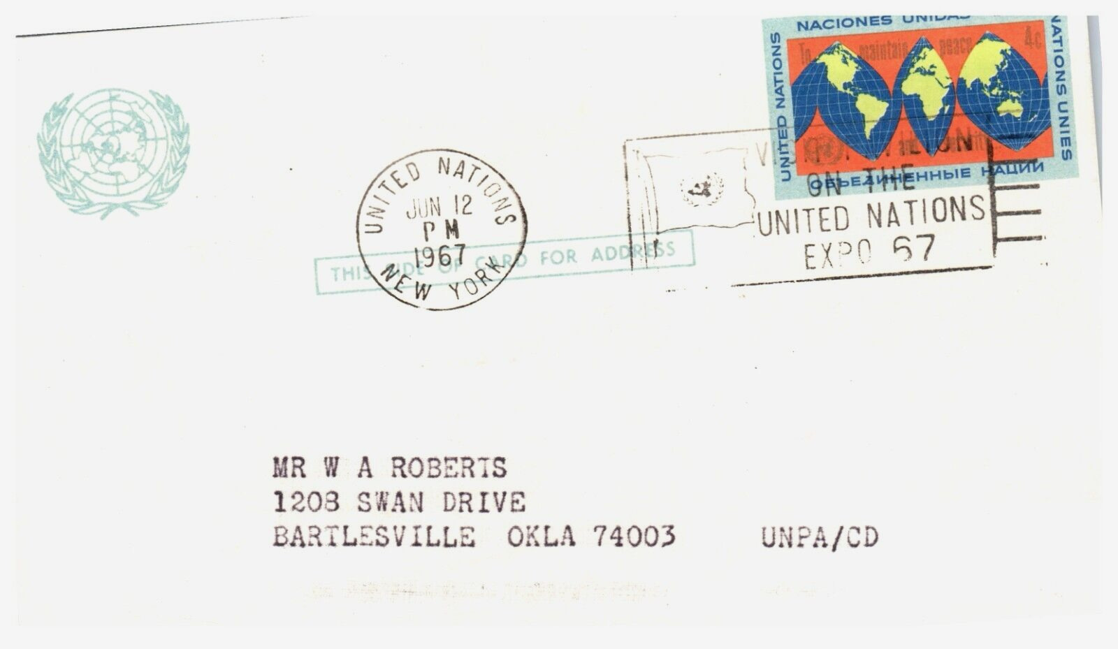 UNITED NATIONS  1967 EXPO 67 POST CARD