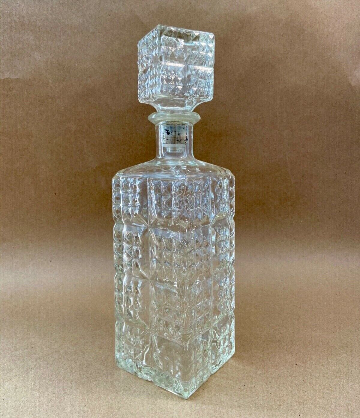 Vintage Square Glass Decanter w/Stopper Thatcher Manu. TMC D-126 Federal Law...