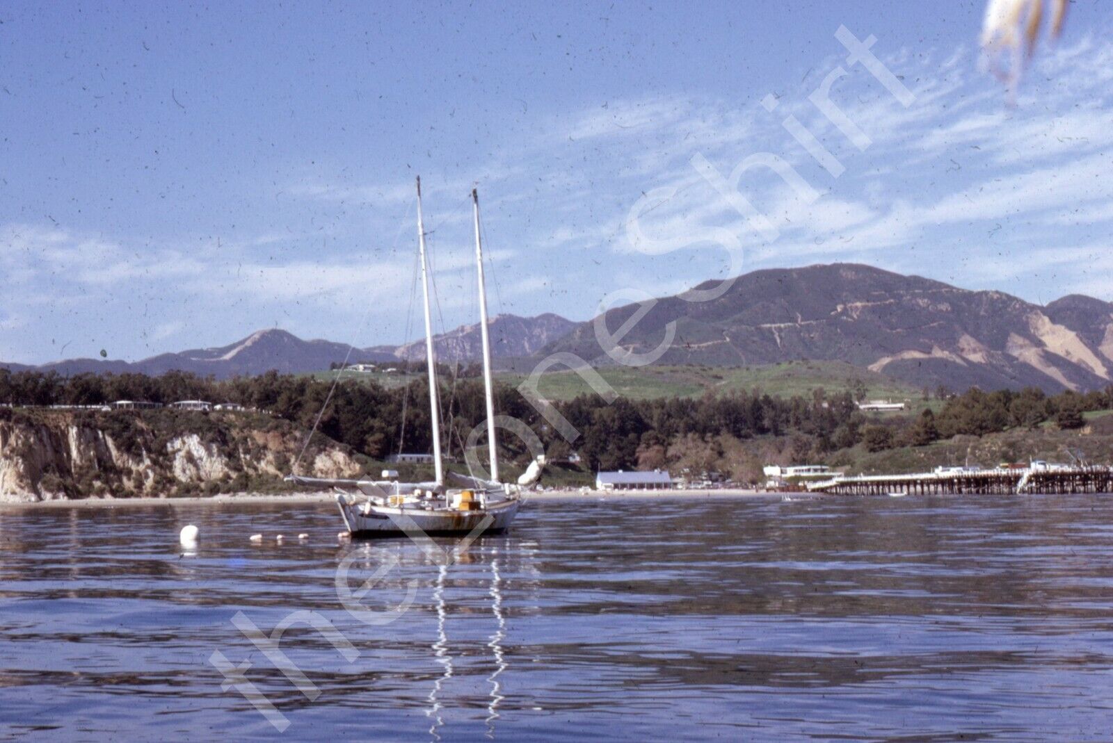 1973 Paradise Cove Sailboat Ocean Landscape Malibu California Foggy 35mm Slide
