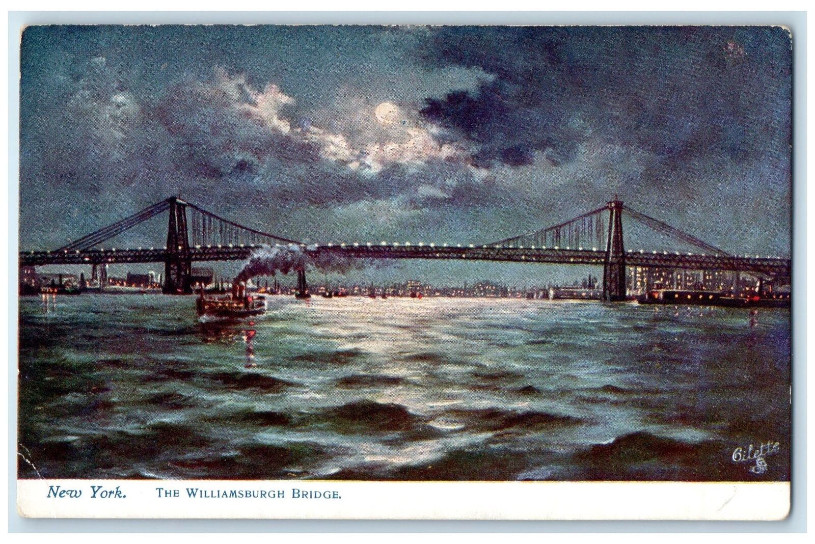 c1905's The Williamsburgh Bridge New York City New York Unposted Moon Postcard