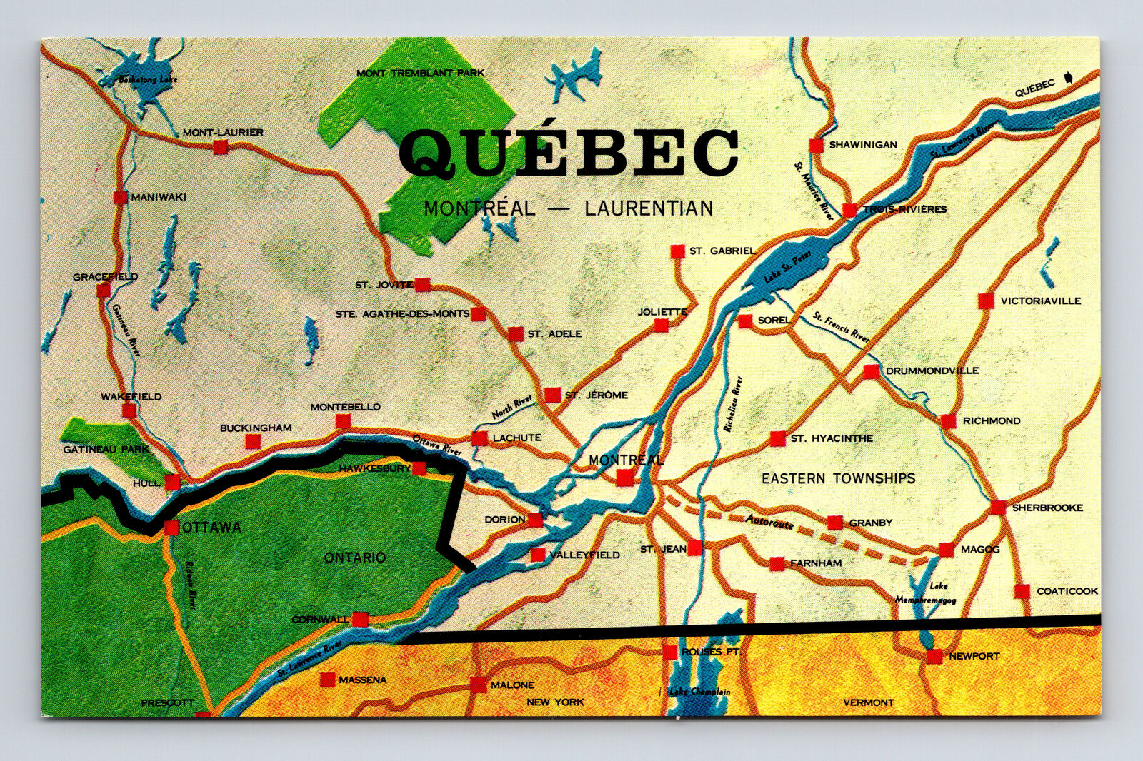 Quebec Montreal Laurentian Map Quebec Postcard