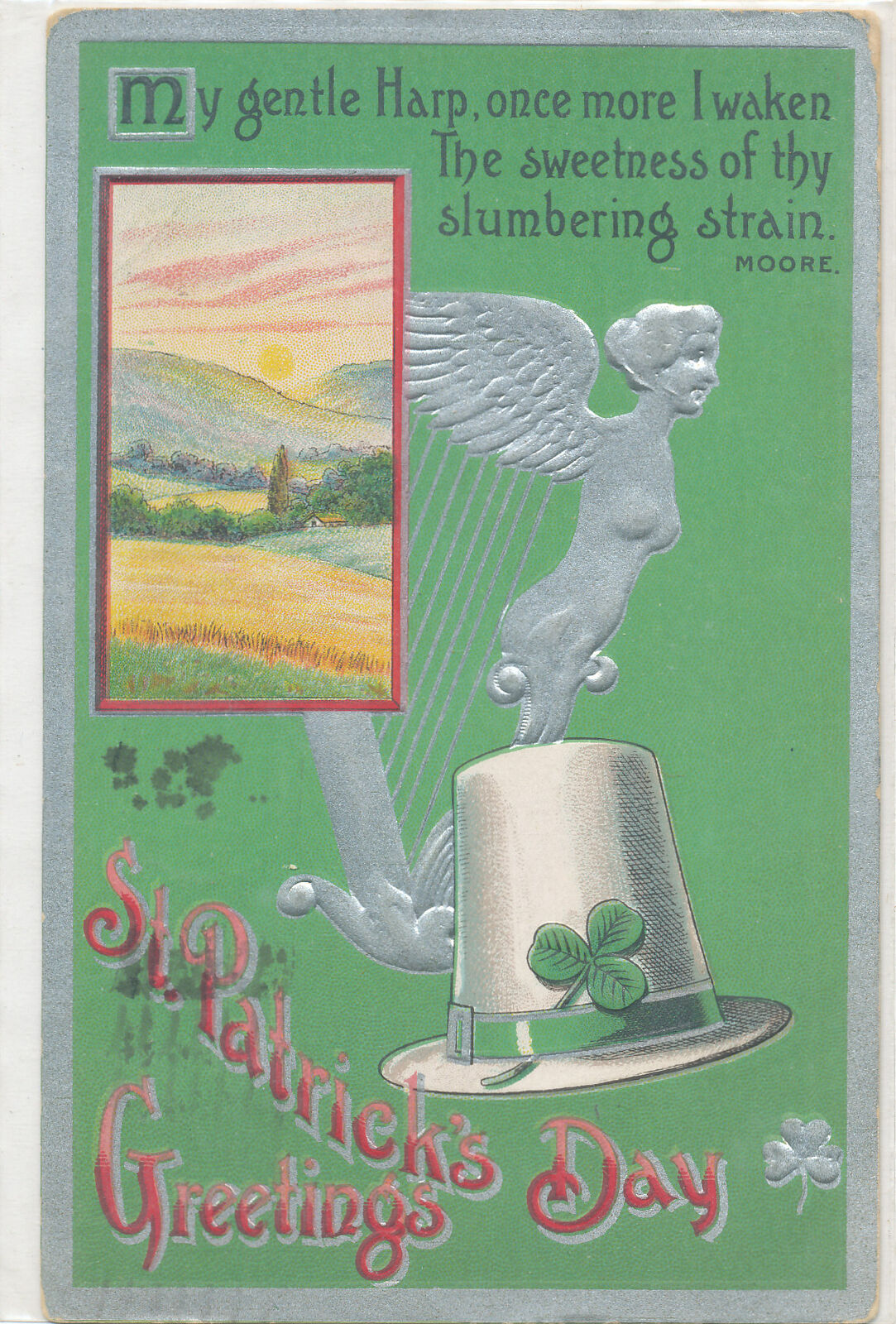 St Patrick's Day postcard - My Gentle Harp once more I awaken  1914