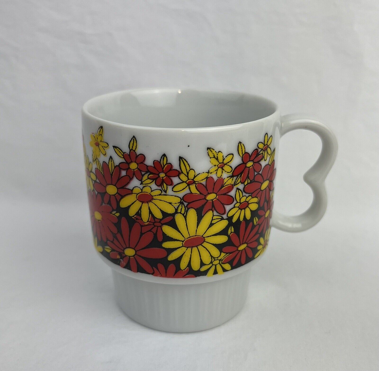 Vintage MCM Stylecraft Yellow & Red Flower Stackable Mug Cup Japan