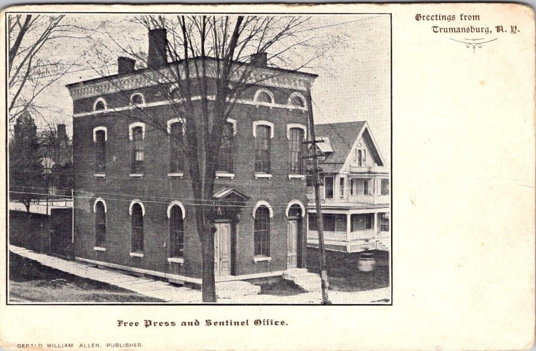 Trumansburg, NY, Free Press and Sentinel Office, Postcard, c1908 #1782