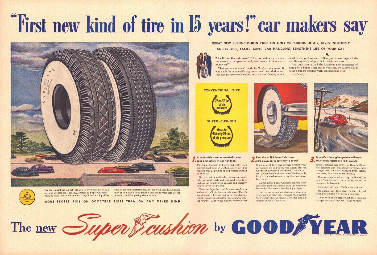 1948 Goodyear Tires Super-Cushion 50th Anniversary Whitewall Safe Ride