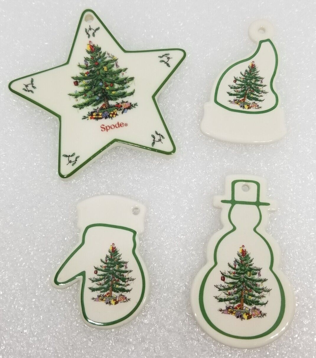 Spode Christmas Tree Design Flat Ornament Lot - Snowman Santa Hat Mitten Star
