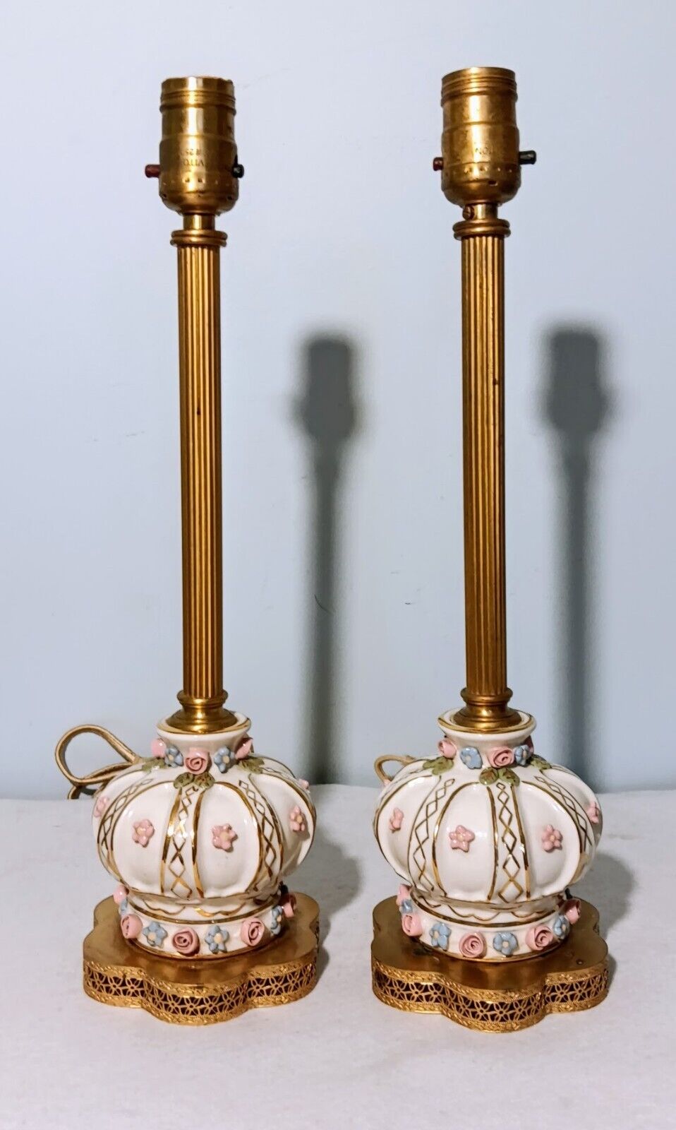 Pair of Capodimonte Candlestick Boudoir Lamps