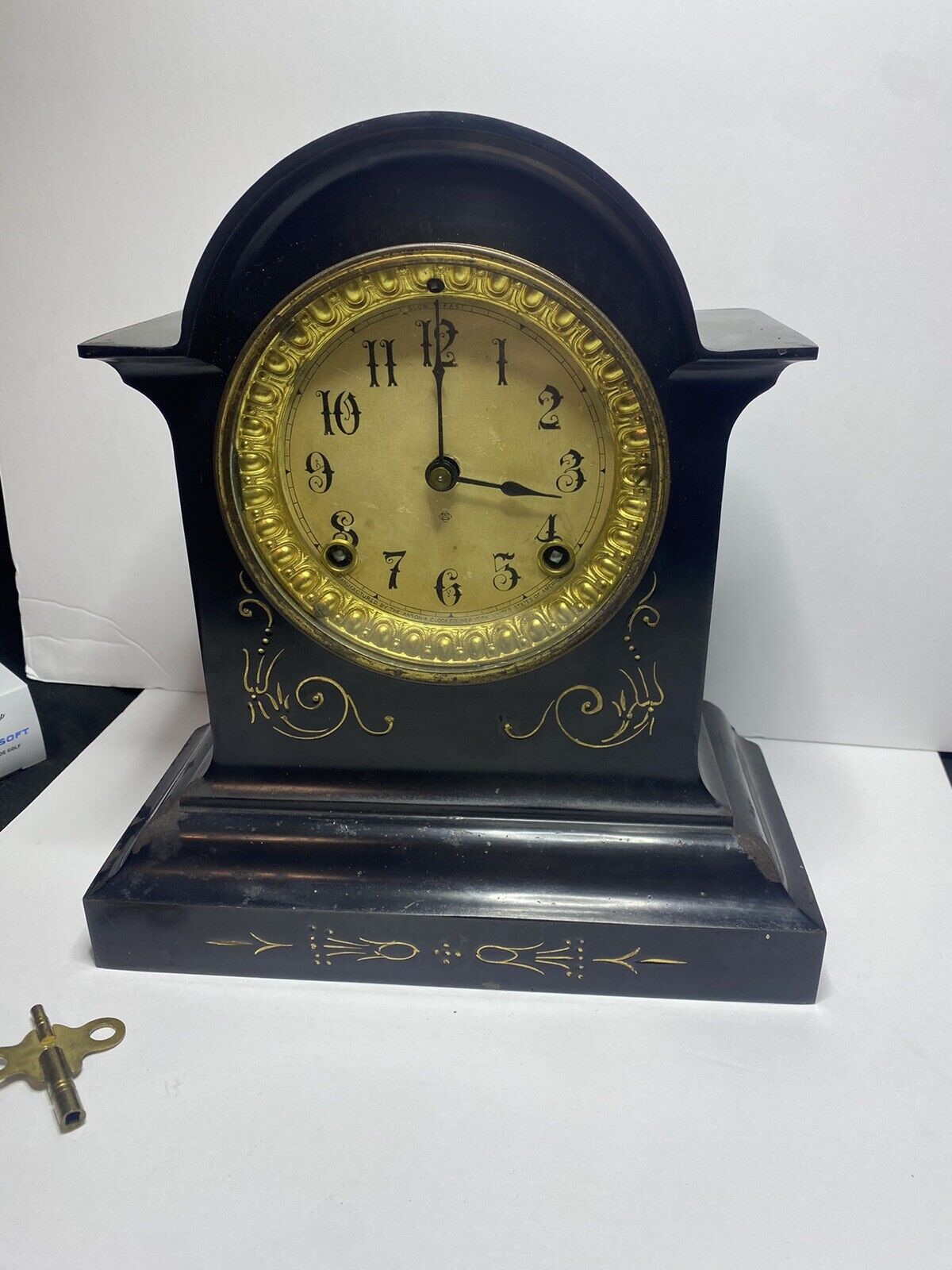 Antique Working Ansonia Cast Iron Mantle Clock