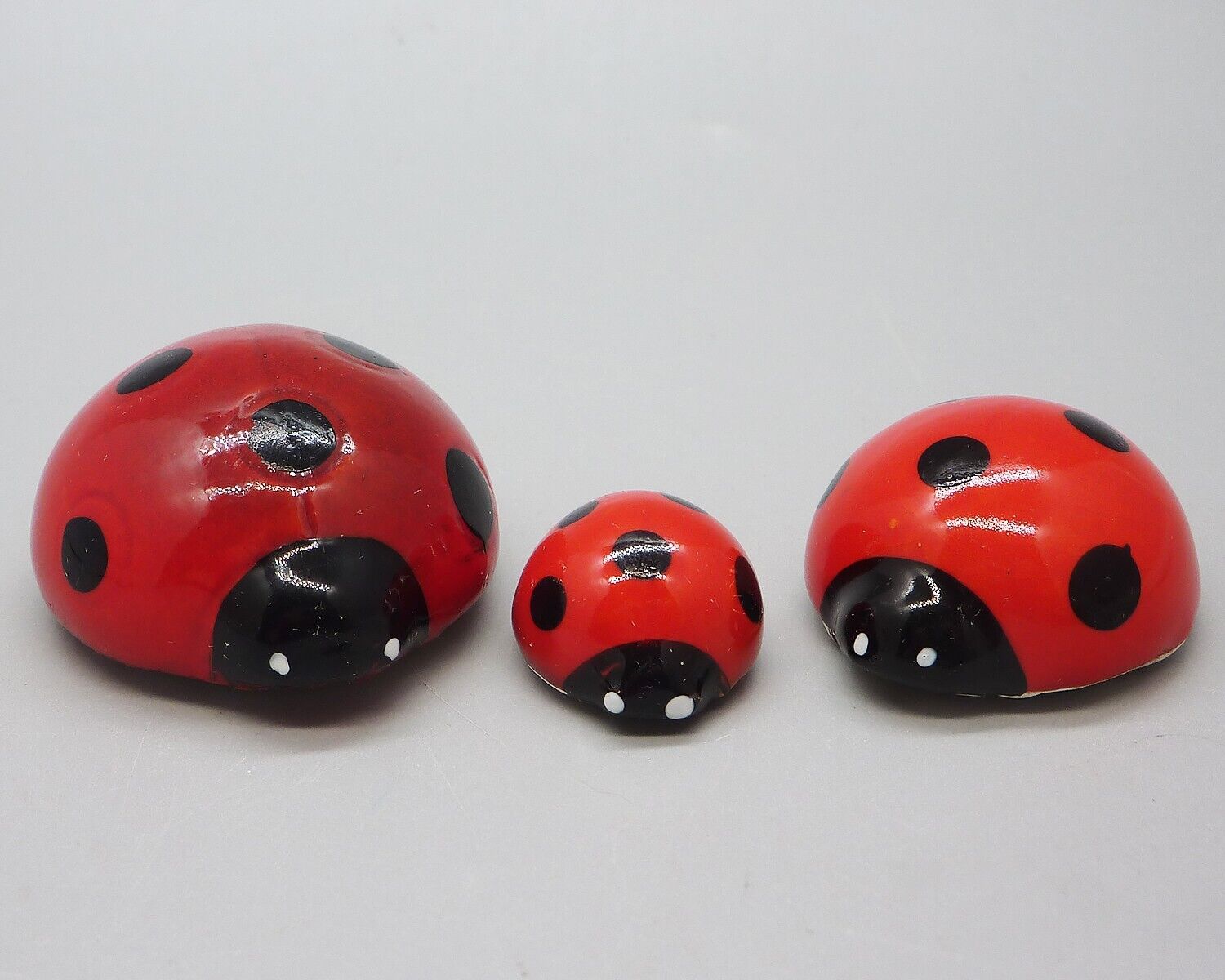 Frisco Golden Gate Ceramic Japan 3-Piece Miniature Ladybug Figurine Family