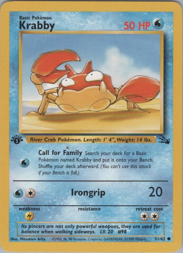 Pokemon 1st Edition 1999- Fossil- Krabby