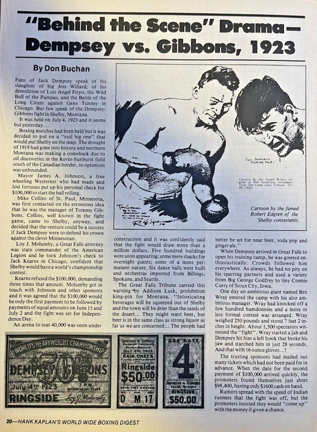 1980 Boxer Jack Dempsey vs Tommy Gibbons July 4 1923