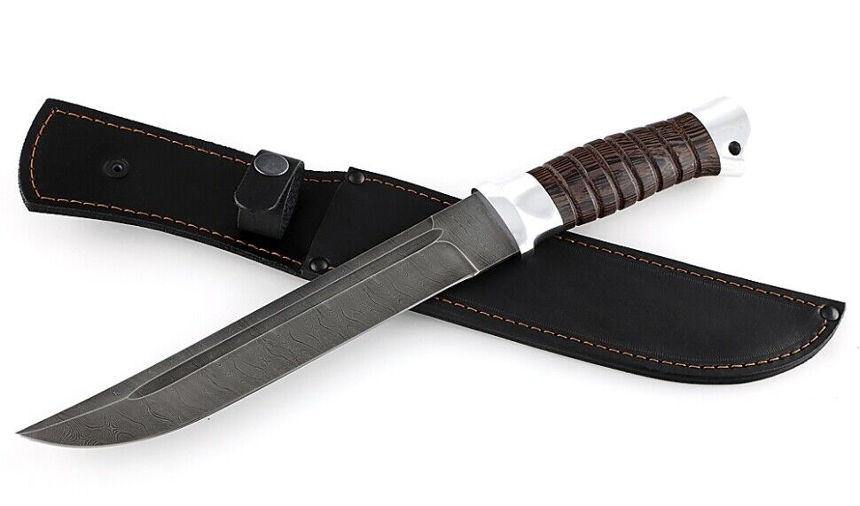 New Hunting Cossack knife Plastun Damascus steel wenge handle with duralumin