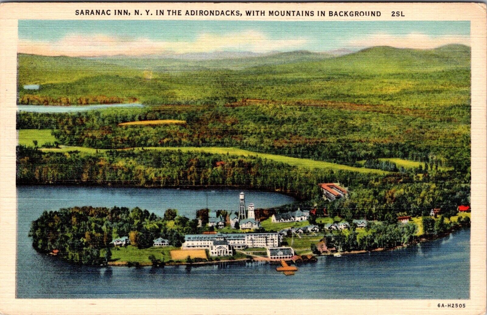 Postcard Saranac Inn Lake Adirondacks Santa Clara New York NY c1937 water tower