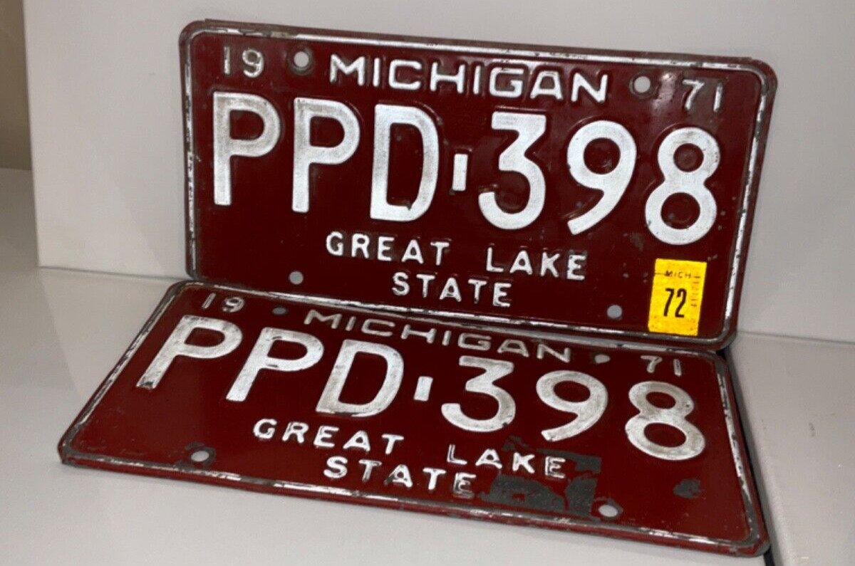 1971 1972 Michigan License Plate PAIR #PPD-398