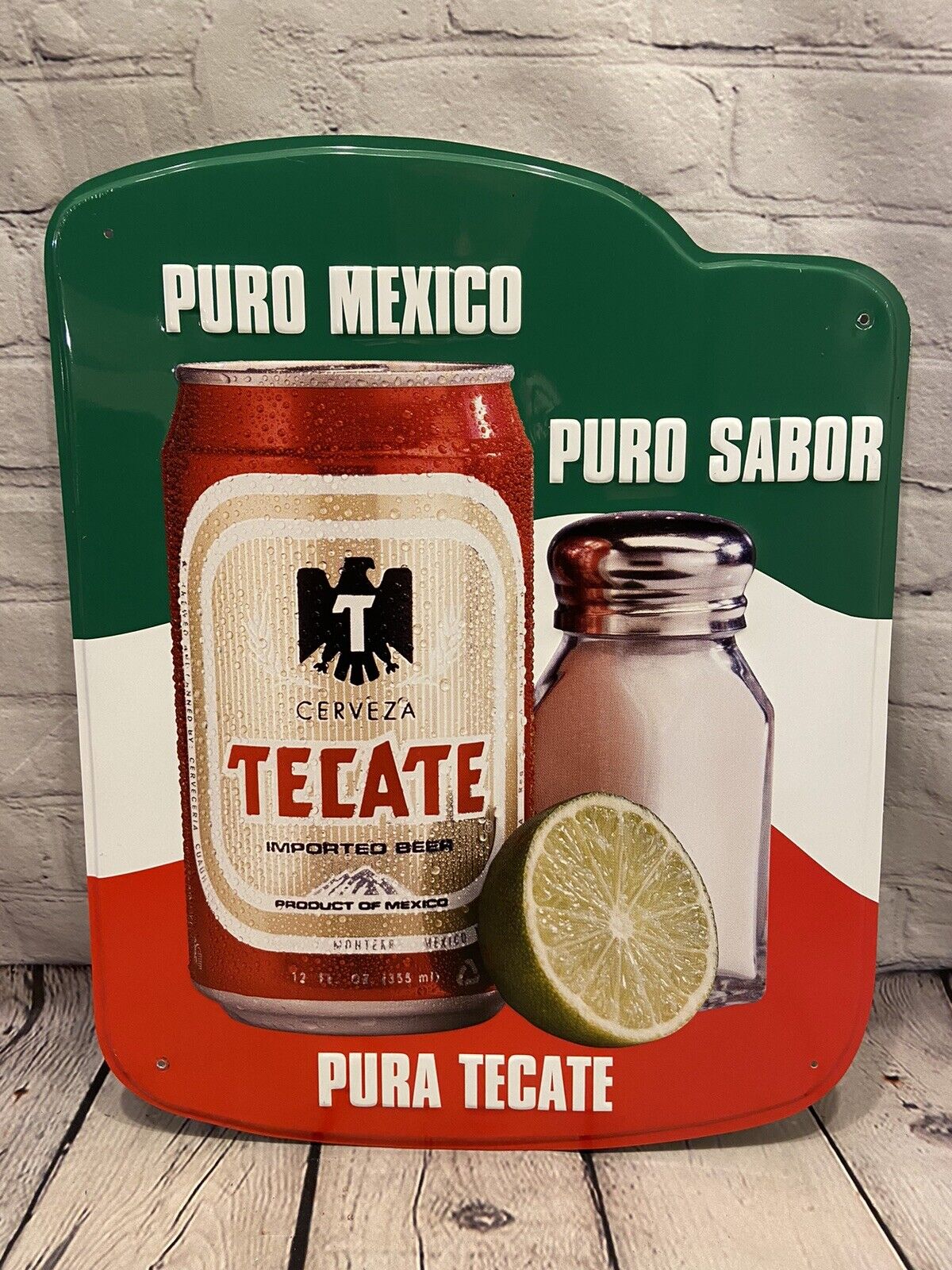 Tecate Tin Metal Beer Sign Cerveza Puro Mexico Spanish Embossed