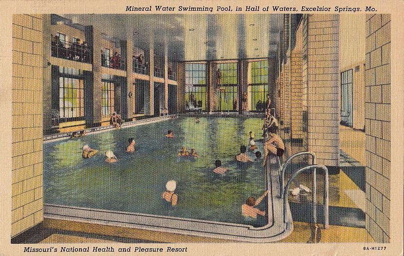 Postcard Mineral Water Swimming Pool Hall Waters Excelsior Springs MO 