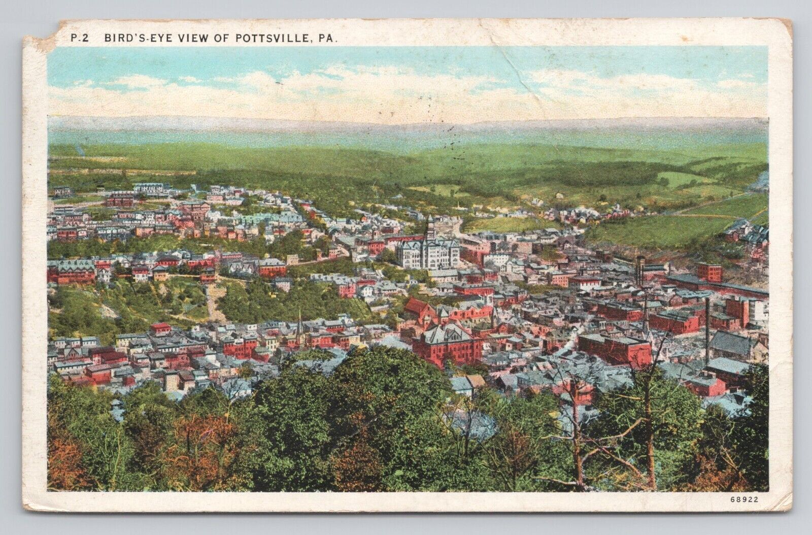 Postcard Bird's Eye View Of Pottsville Pennsylvania 1935