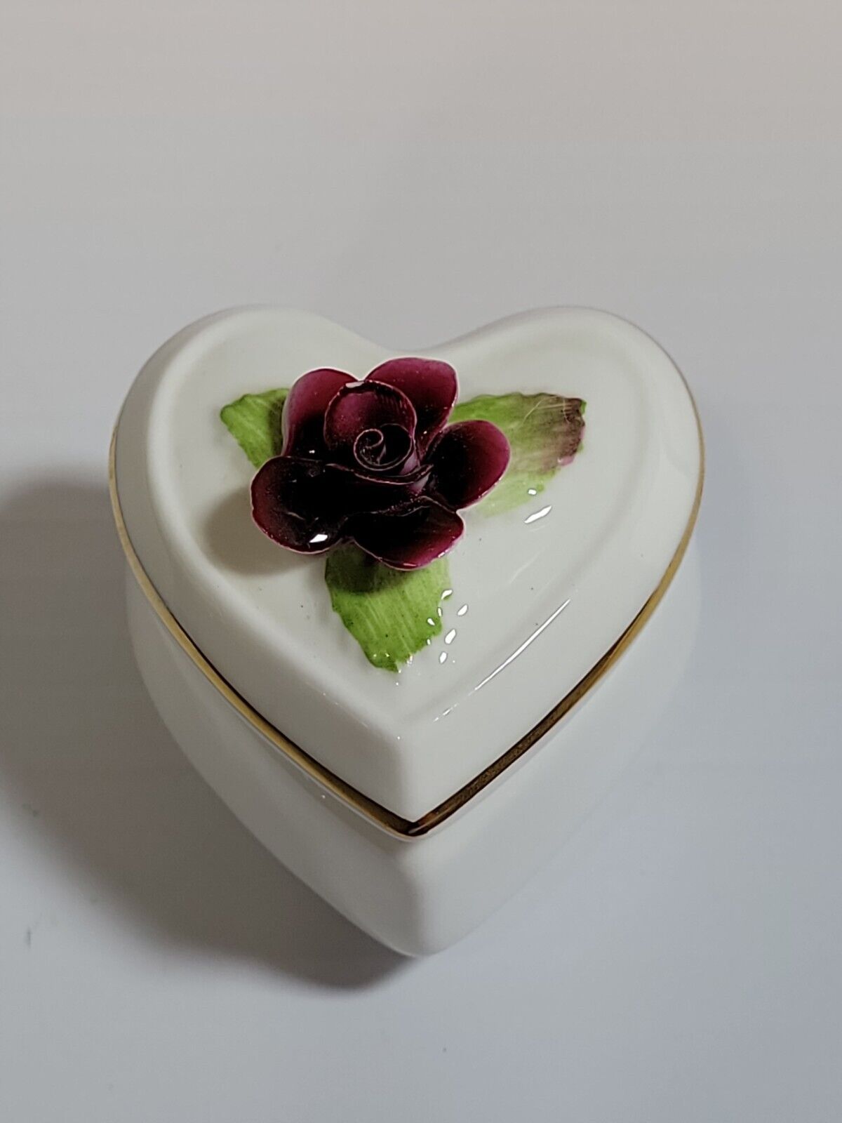 Crown Staffordshire Fine Bone China Heart Shaped Floral Ring Trinket Box England