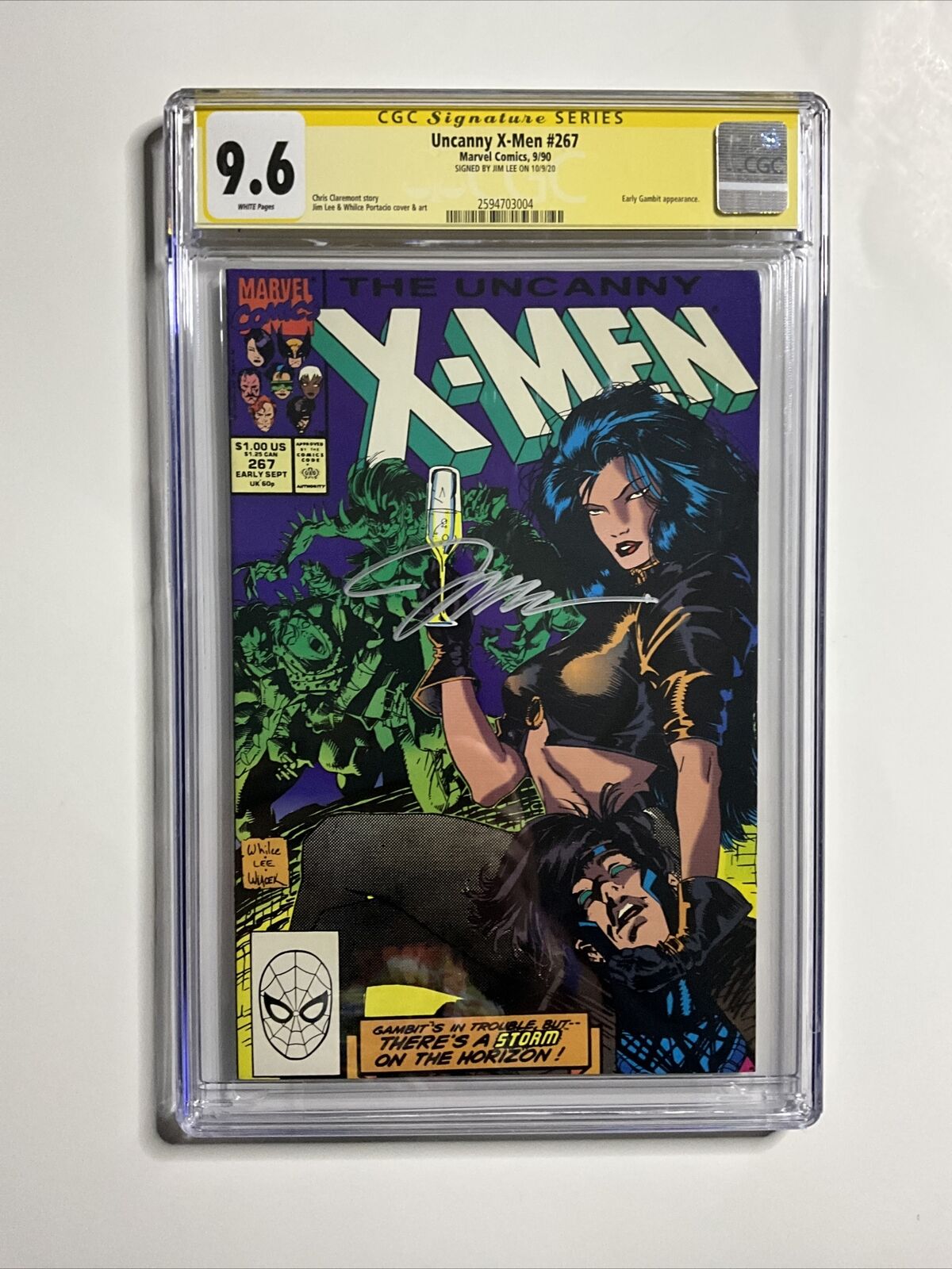Uncanny X-Men #267 (1990) CGC 9.6 Signed Jim Lee Early Gambit App High Grade
