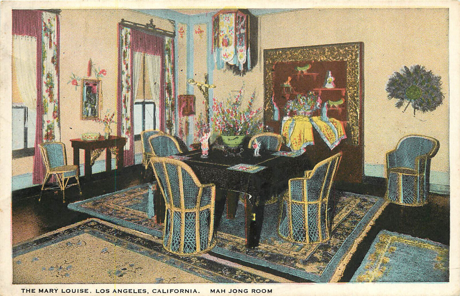 Postcard The Mary Louise Los Angeles CA Mah Jong Room Tea Room Restaurant