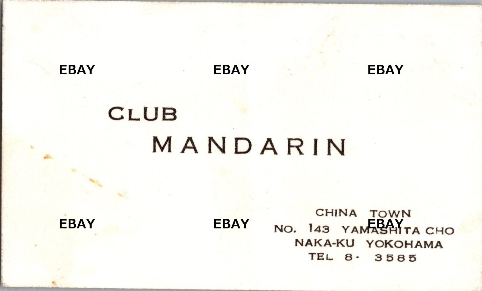 1950s Club Mandarin Business Card Yokohama China Town Japan US Navy