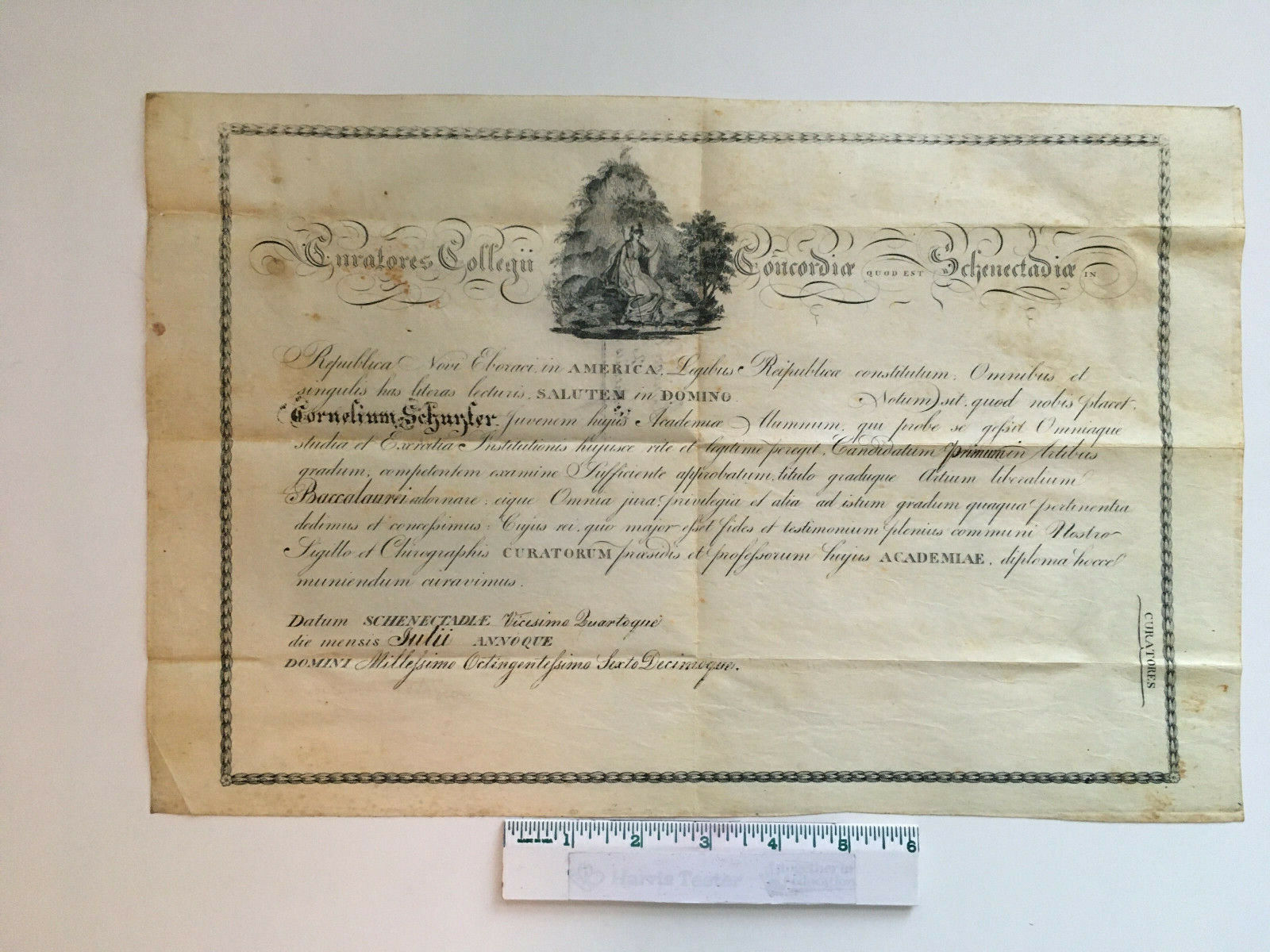 1816  UNION COLLEGE LATIN DIPLOMA CORNELIUS SCHUYLER 1816 NEW YORK