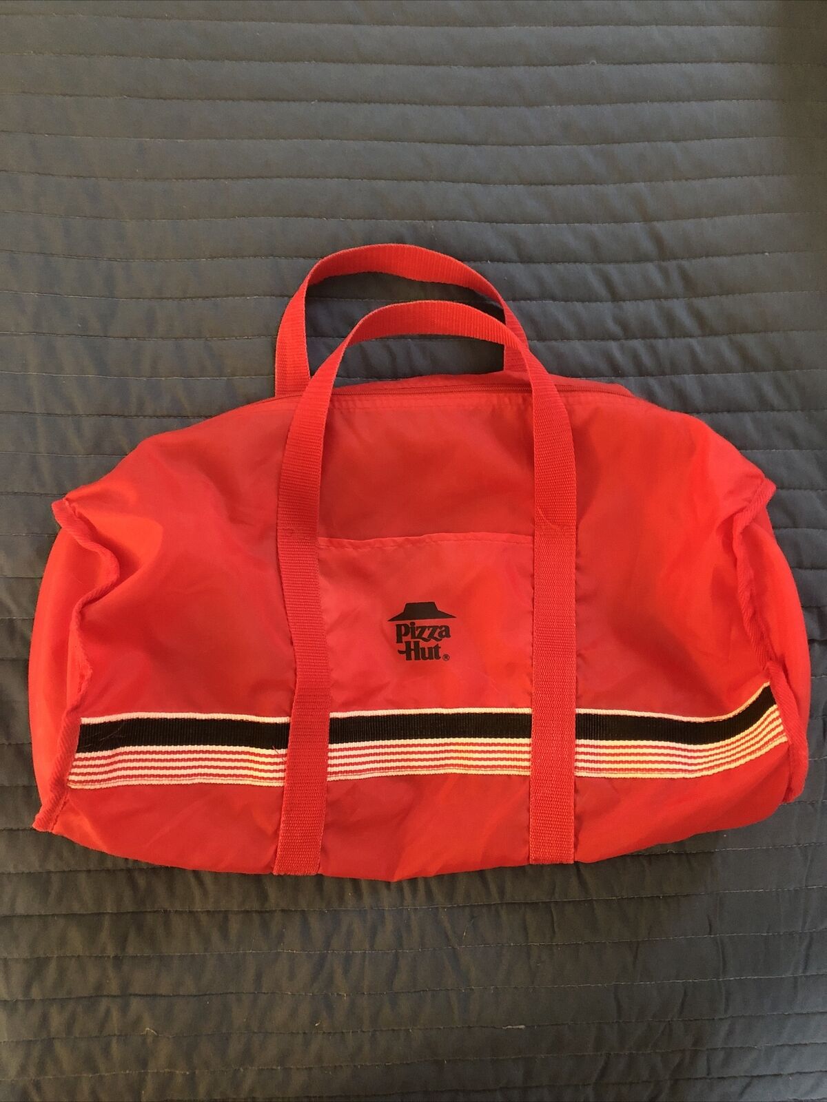 Vintage 1980s Pizza Hut Red Lightweight Nylon Duffle Tote Bag Measures 16\