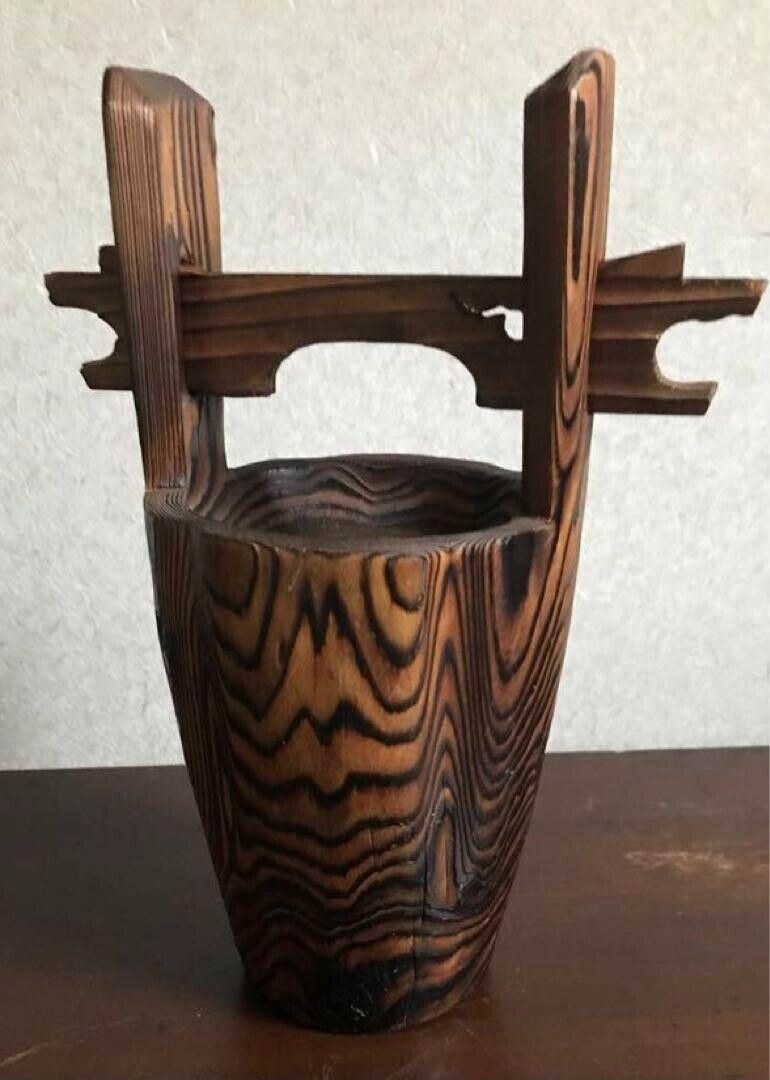 Vintage Japanese Wooden Vase Tea Ceremony Utensils Tools Flower Arranging H:10.4