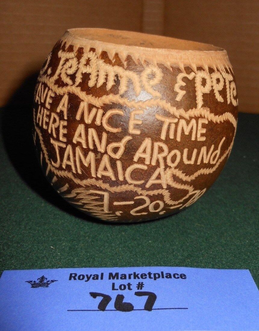 VINTAGE Hand Carved Calabash Gourd Souvenir Cup Jamaica