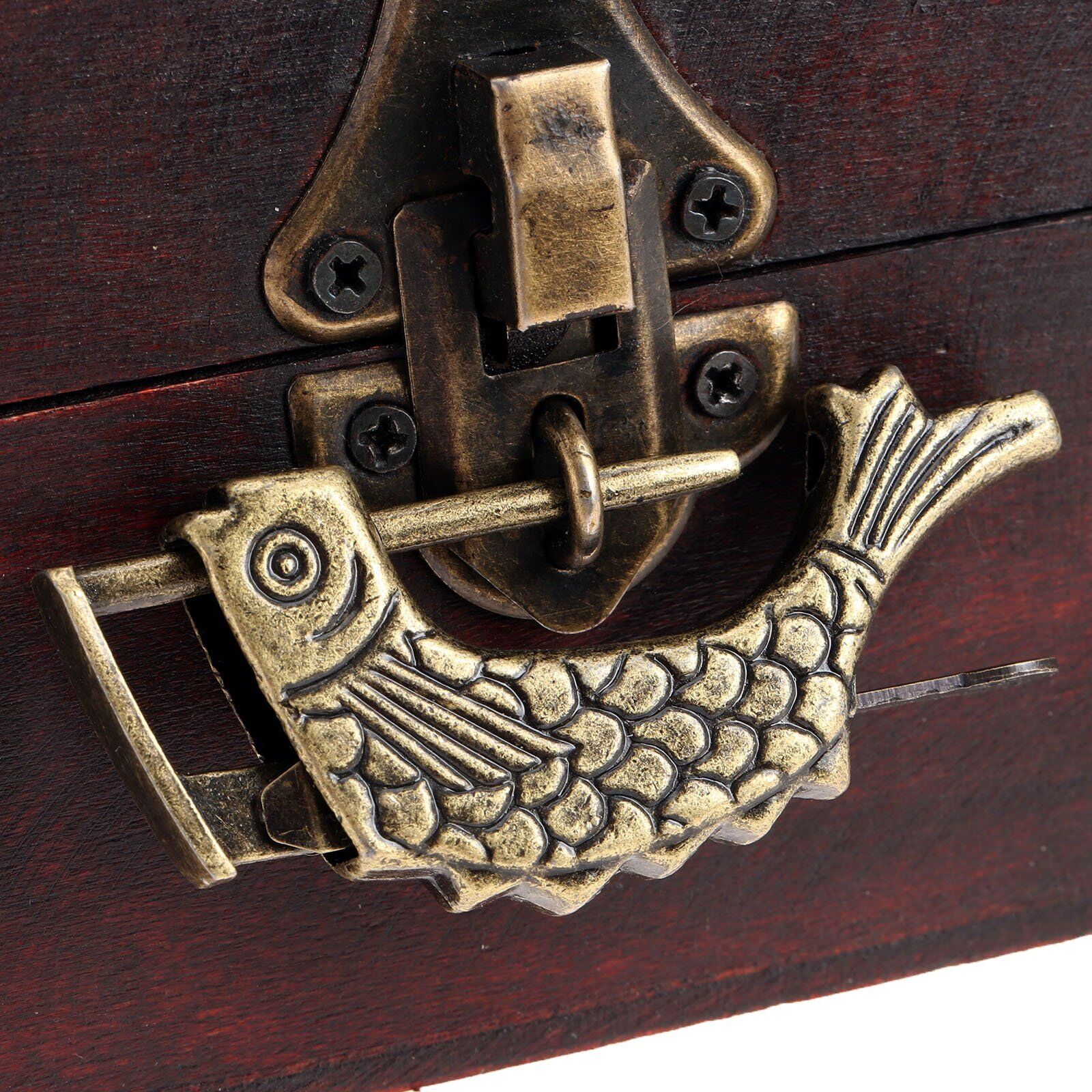 Antique Bronze Carved Fish Design Padlock Collectibles Jewelry Box Lock Hardware