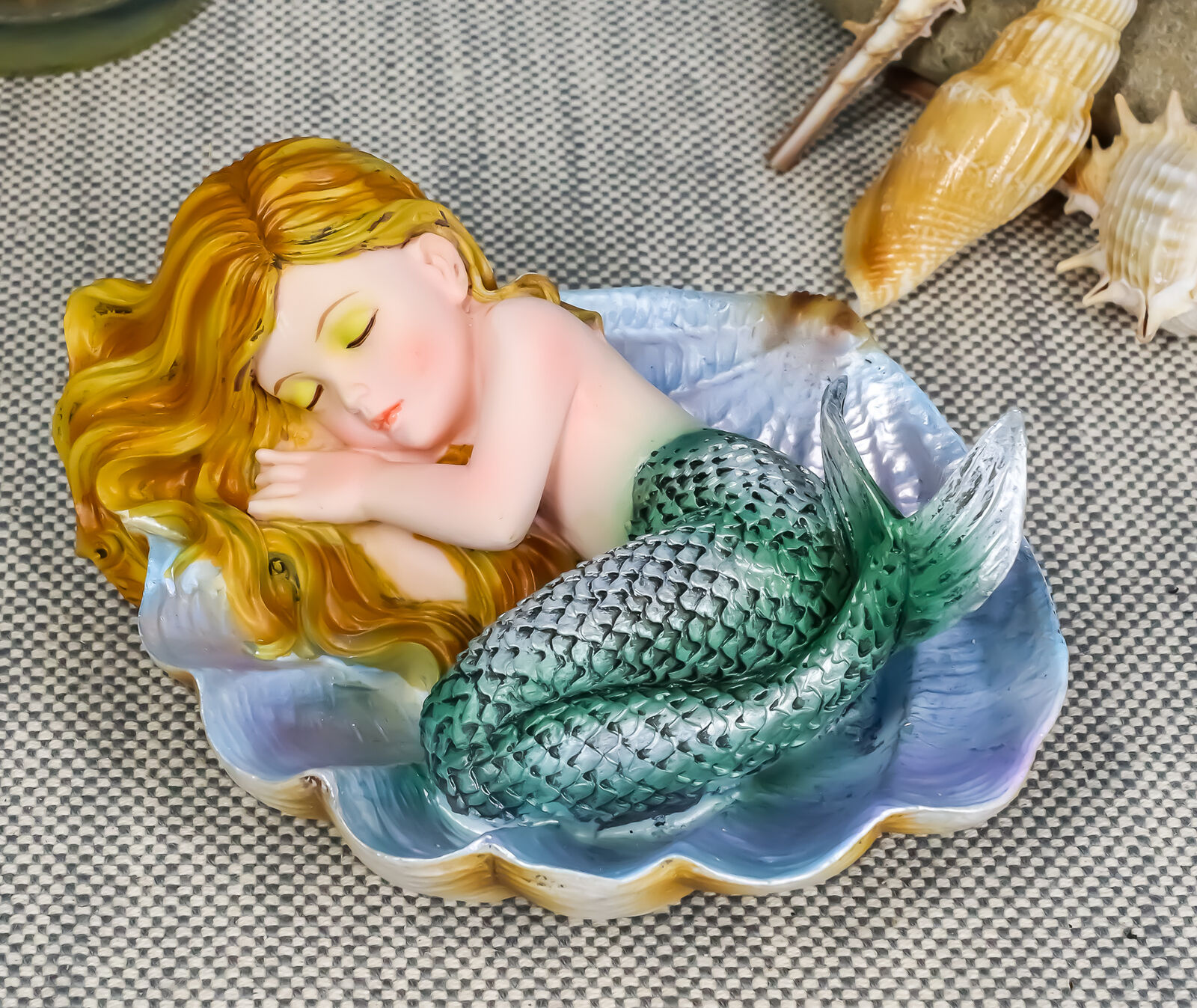Under The Sea Baby Mermaid Sleeping On Oyster Shell Enchansia Figurine Sculpture