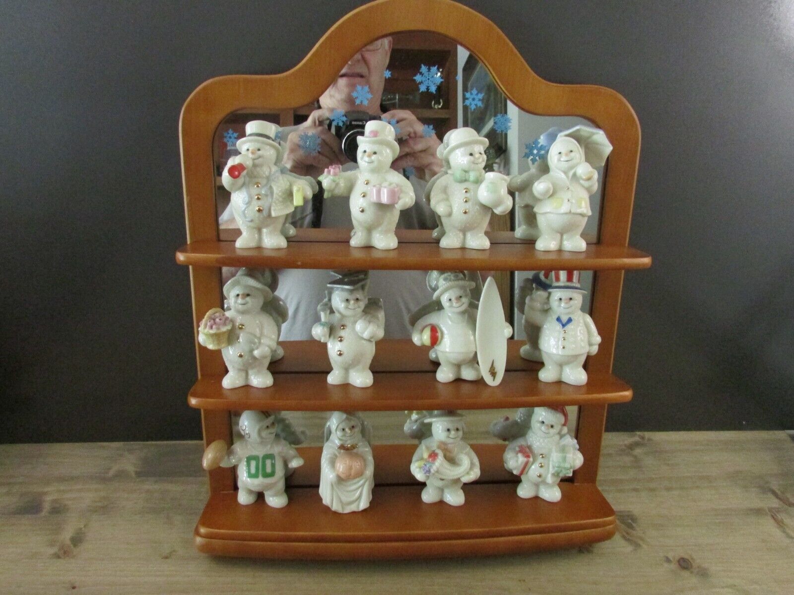 Retired 2000 Lenox 12 Months of Snowmen Figurines Monthly Occasions with Shelf