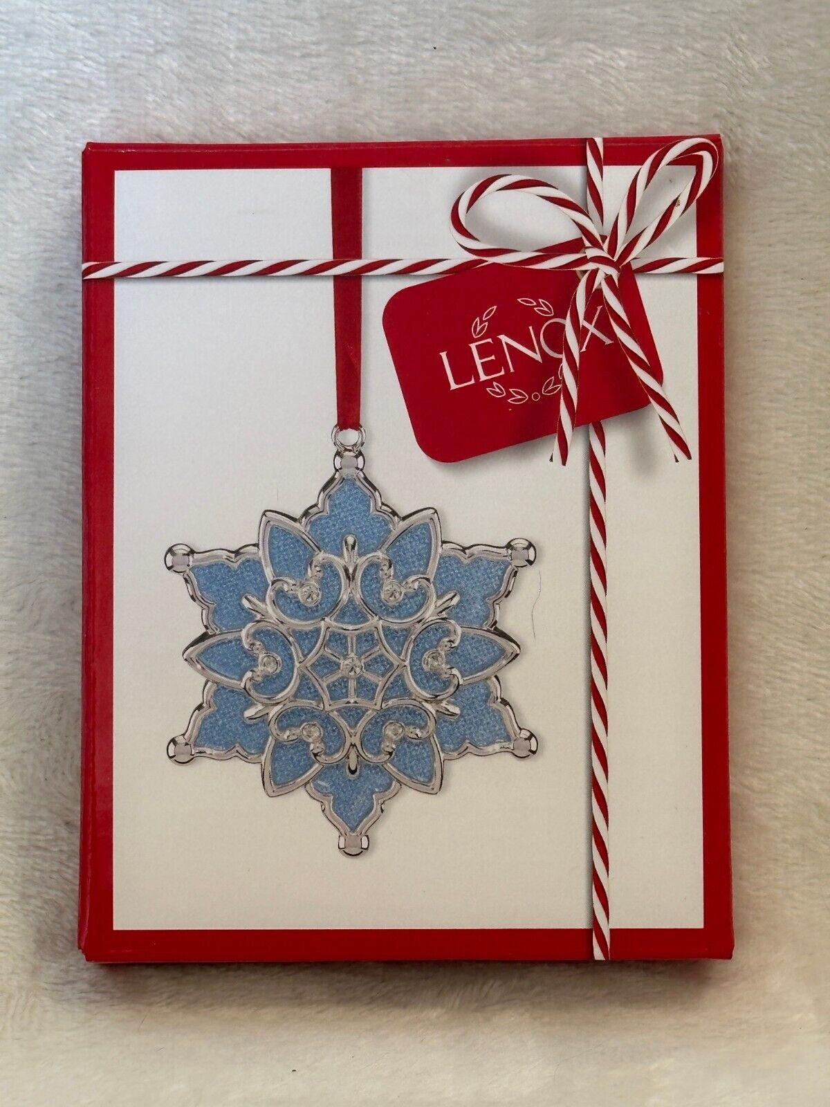 LENOX - Blue Snowflake Ornament - MERRY & BRIGHT - With Clear Gems - NIB