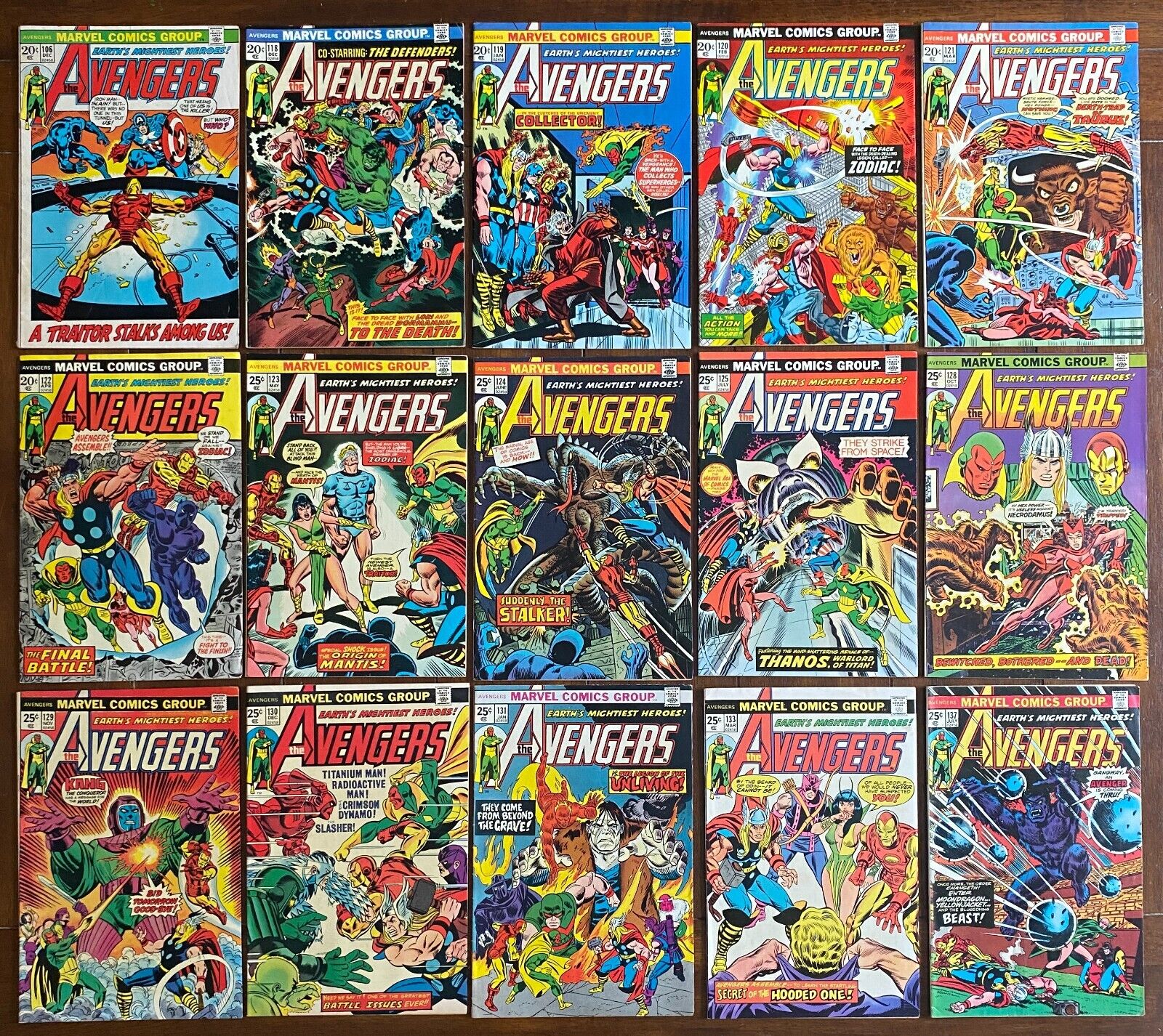 Marvel THE AVENGERS Lot of 15 Comic Books (1972-1975)  #118 119 122 125 129 more