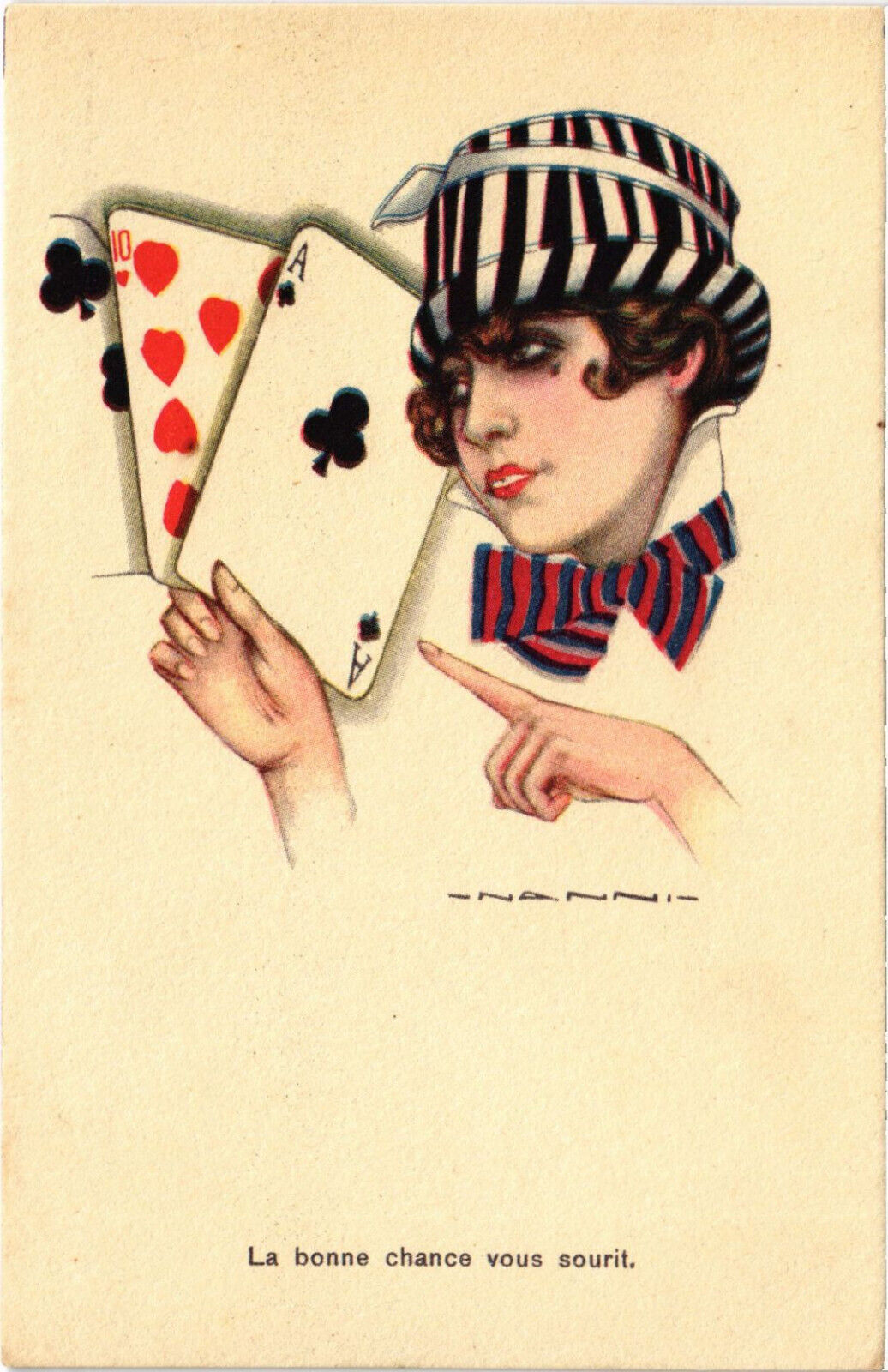 PC ARTIST SIGNED, NANNI, ITALIAN, GLAMOUR LADY, CARDS, Vintage Postcard (b48421)