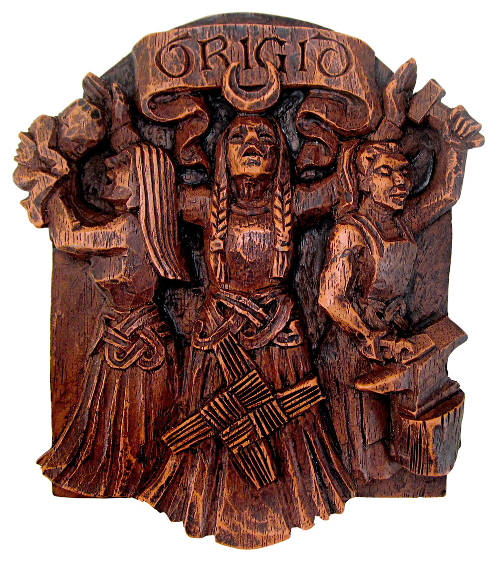 Brigid Plaque - Threefold Celtic Goddess of the Home - Dryad Design Wood Finish