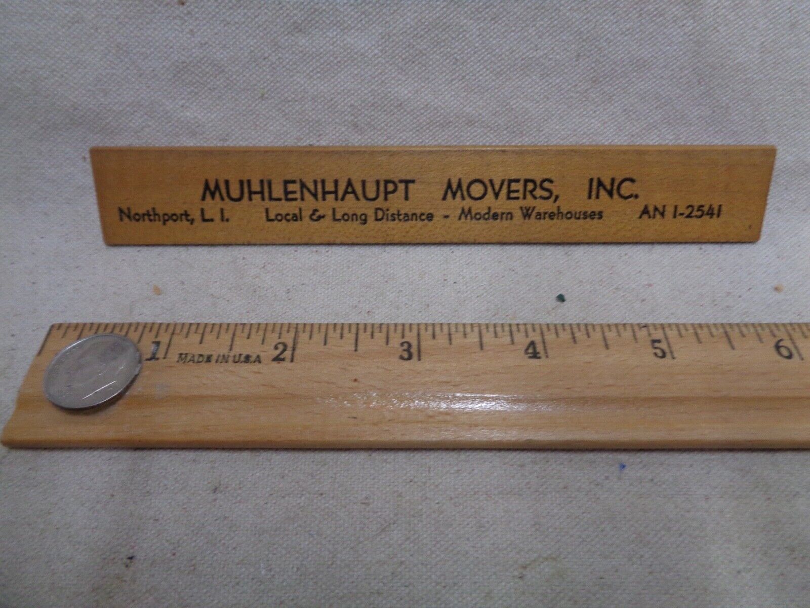 Vintage wooden Ruler MUHLENHAUPT MOVERS moving co. 1958 1969  NORTHPORT NY