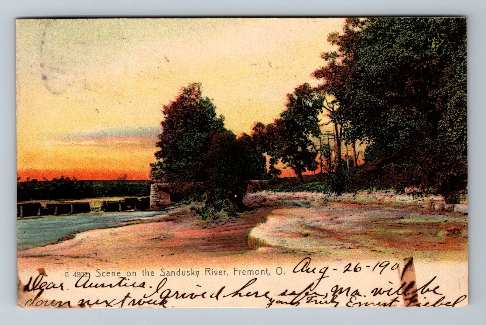 Fremont OH-Ohio, Scene on the Sandusky River, c1907, Vintage Postcard