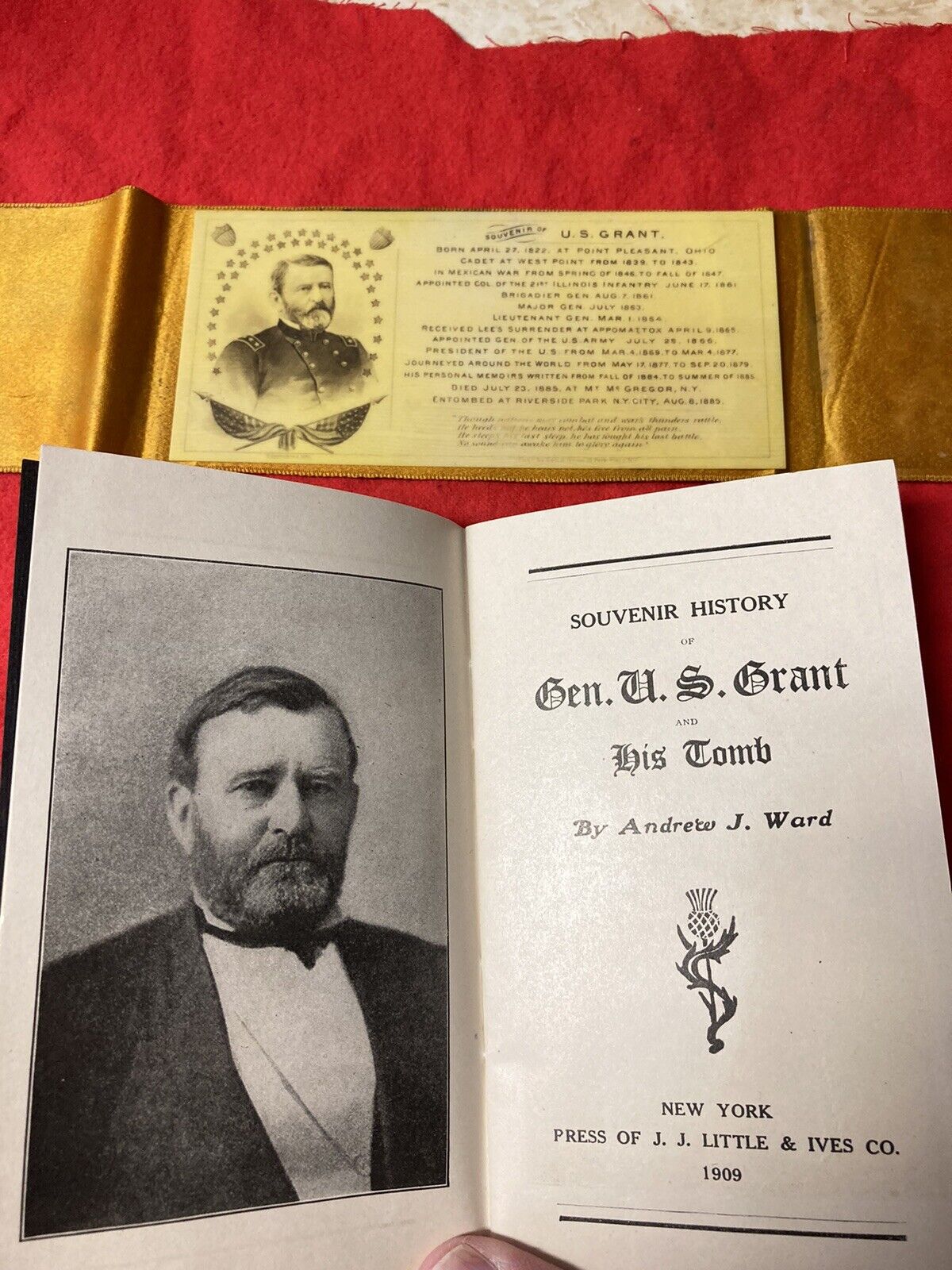 Original General Ulysses S. Grant Book ,& Mourning Ribbon 1909 U S Grant