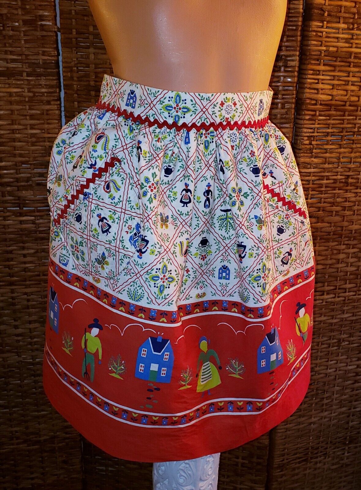 Vintage Colorful Holiday Cottage Core Mid Century Homemade Hostess Half Apron 