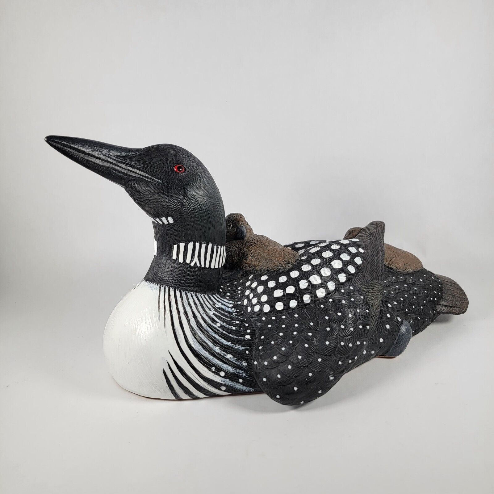 Carved Bob Timberlake Bird Sculpture, Common Loon With Babies, Marked