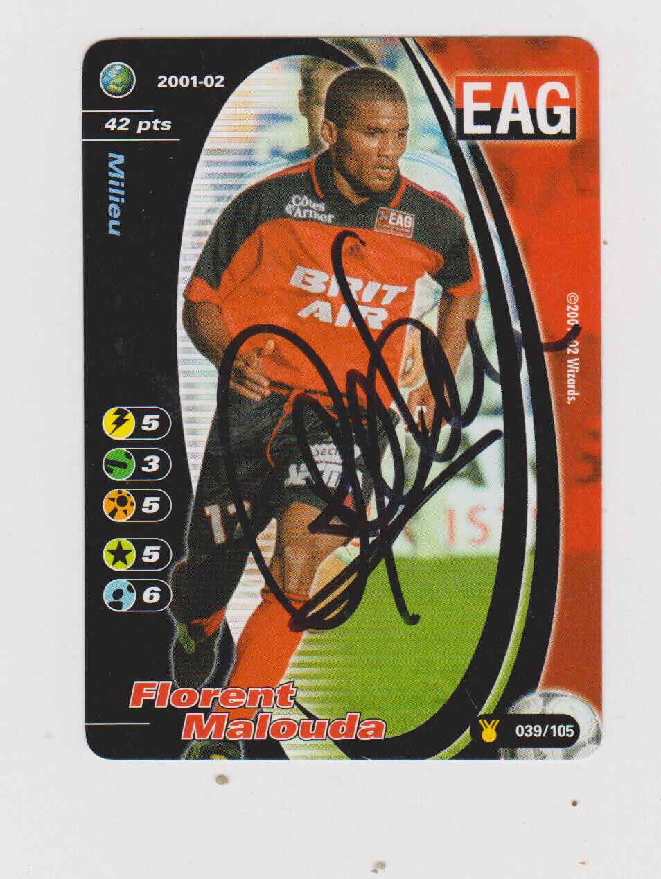 FLORENT MALOUDA 039/105 Signed Football Card Champion FOIL 2001-02 Wizards