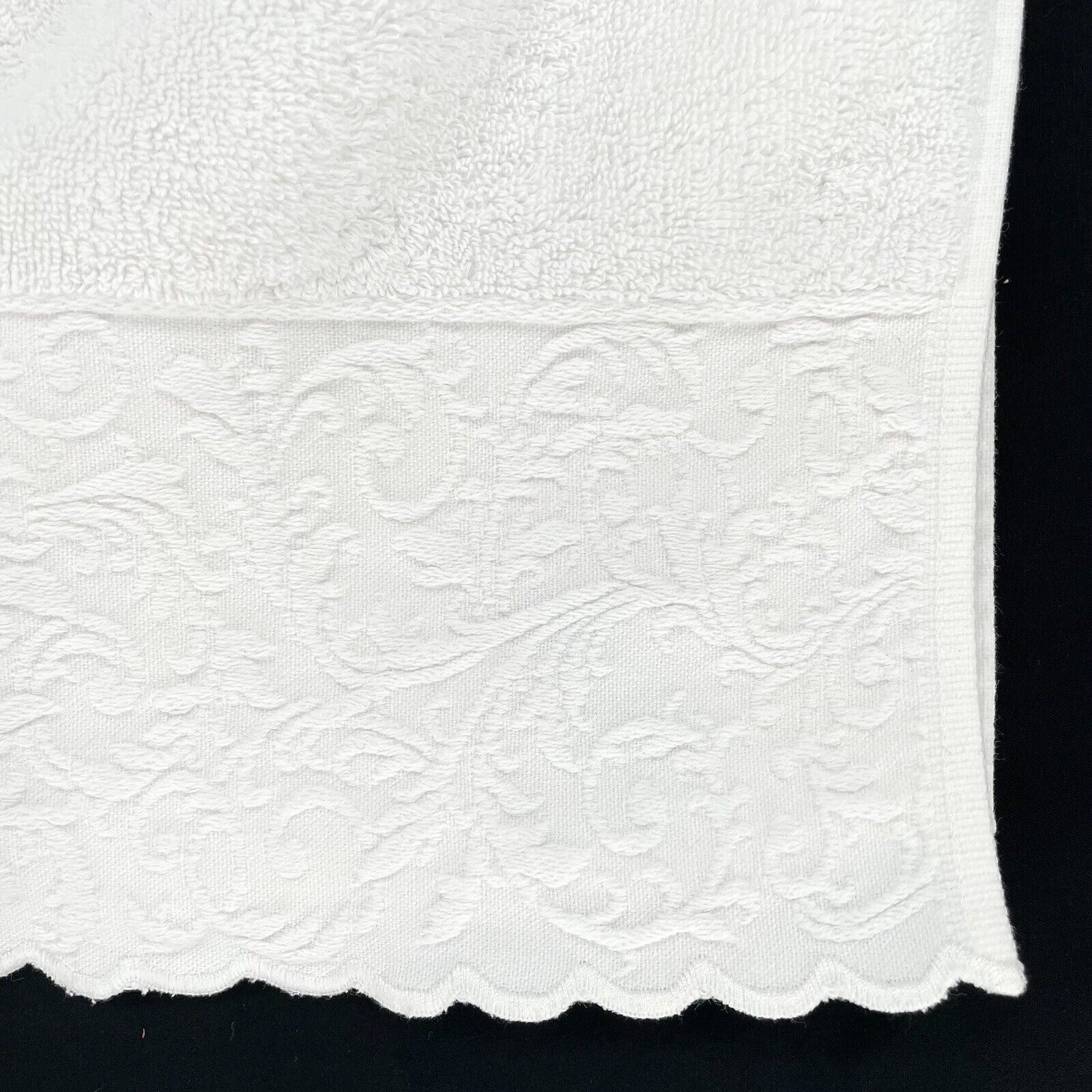 Europa Fine Linens Embroidered Towel Set of 3 100% Cotton White Scalloped Edge