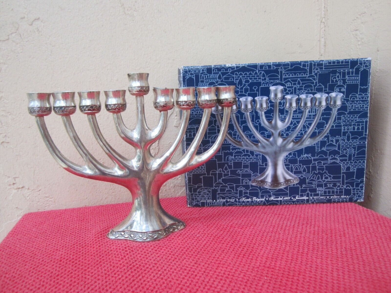 Vintage Karshi Original Silver Colored Menorah from Jerusalem Israel