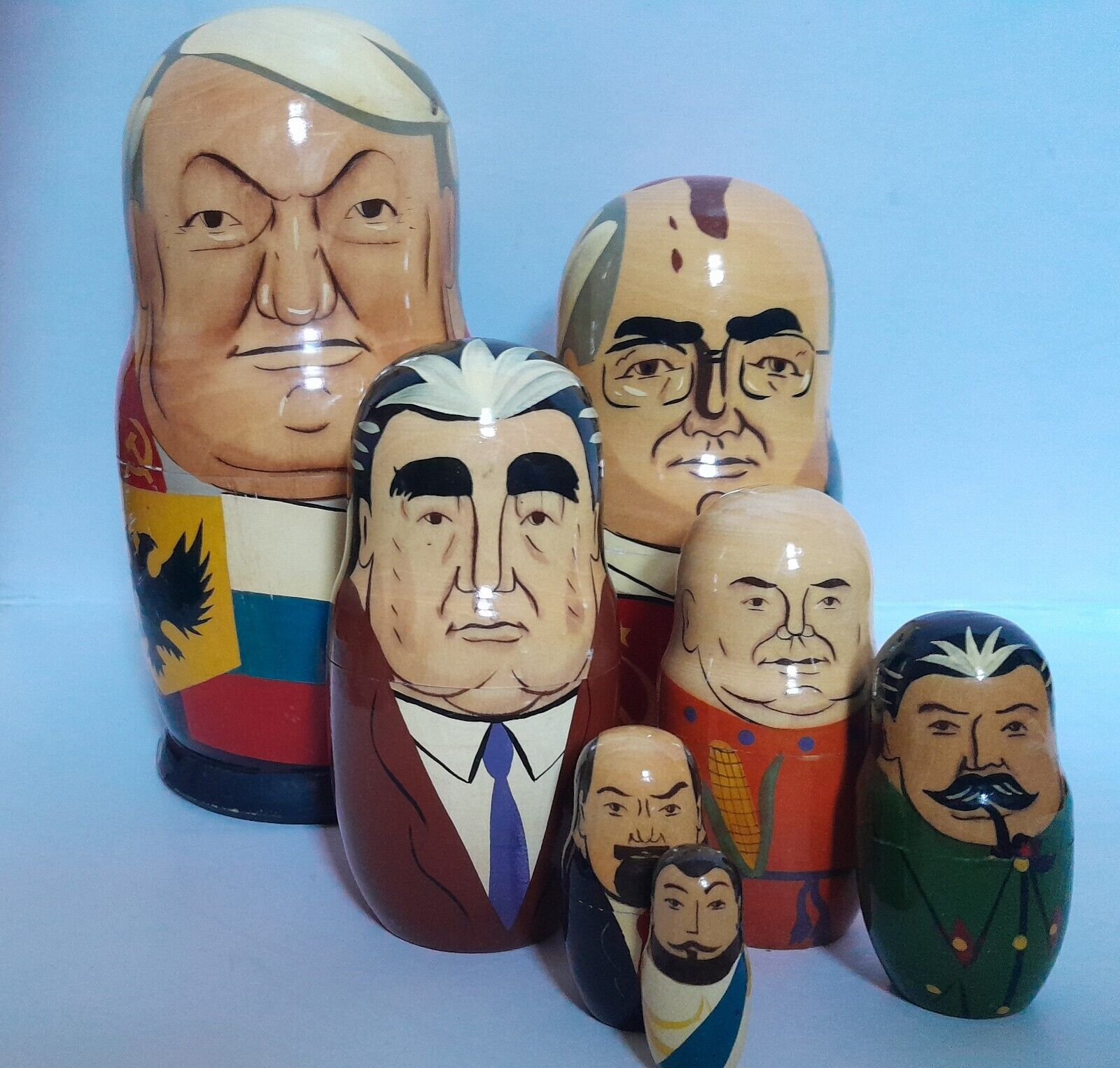 7 Soviet Russia president\'s Wood Nesting Dolls USSR Dictators