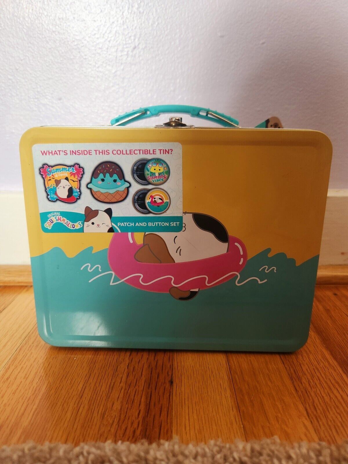 Original Squishmallows Metal Lunchbox Tin With Patch & Button Set