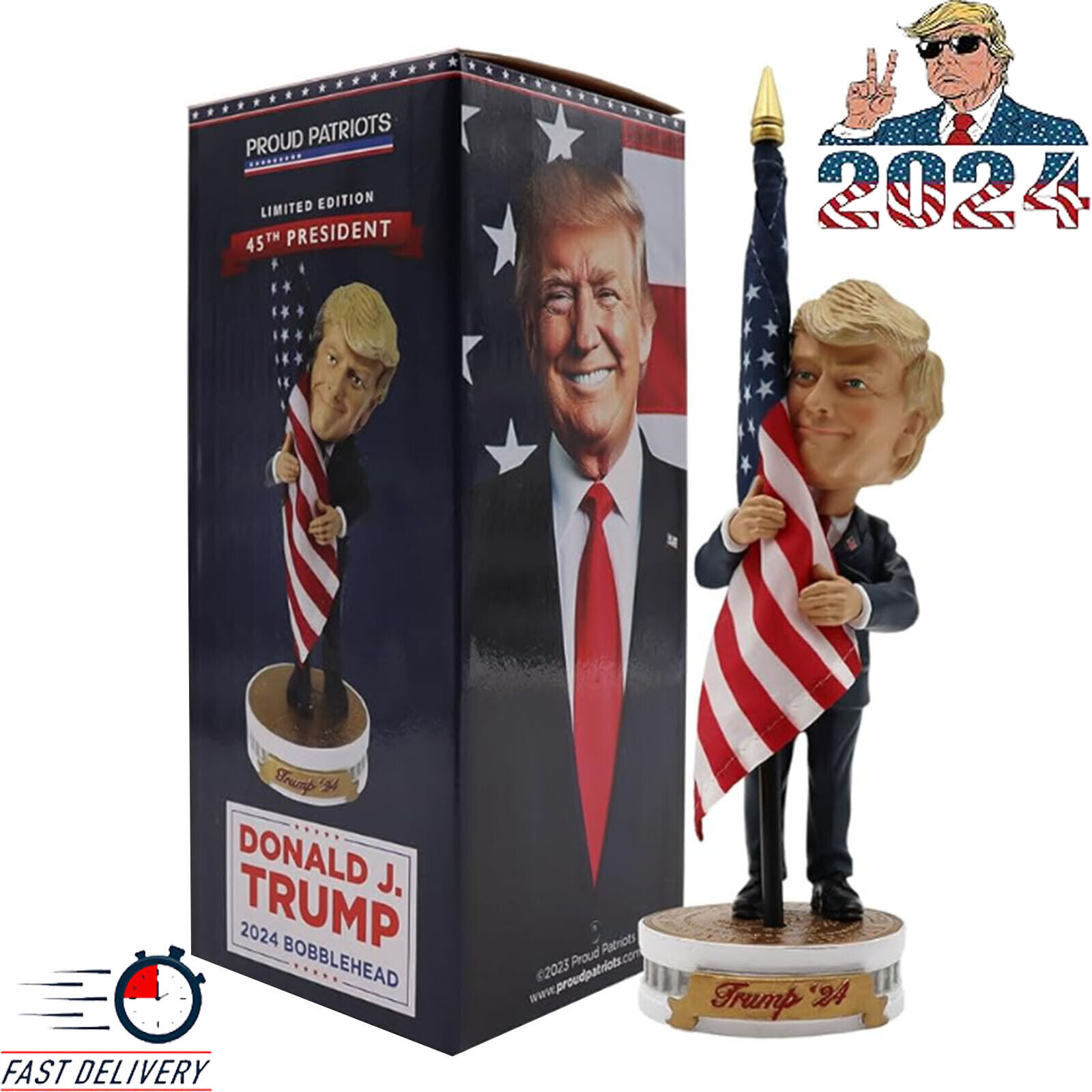 Donald Trump 2024 Bobblehead (Trump Hugging the American Flag) USA