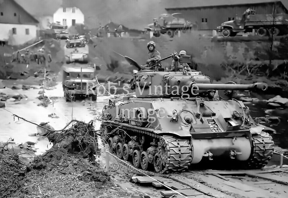 US Army Soldiers WWII photo American Sherman M1 Tank Europe France  8 x 10